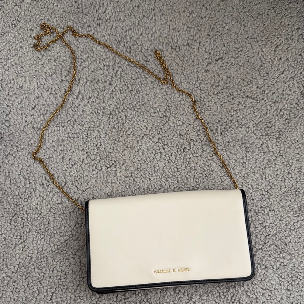 Charles & Keith White and Black Wallet On Chain with Cardholder Worn Once